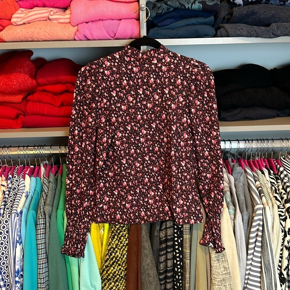 & Other Stories black with pink flowers long sleeve blouse size XS NWT